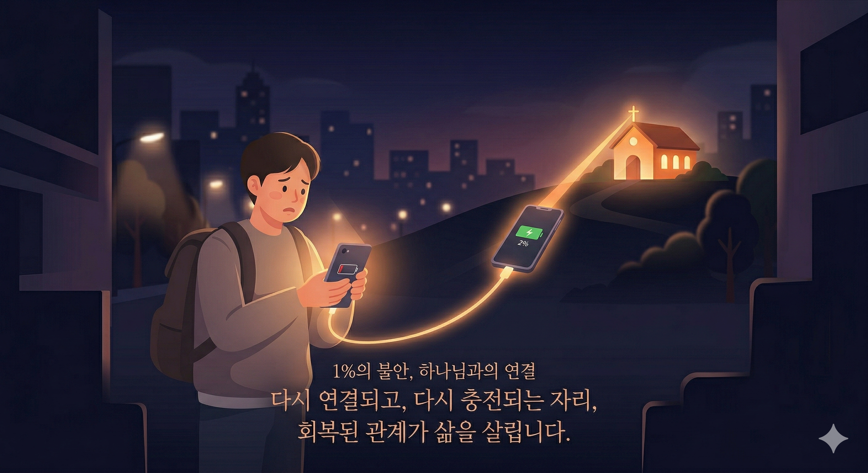 연결과 충전을 비유한 묵상 이미지